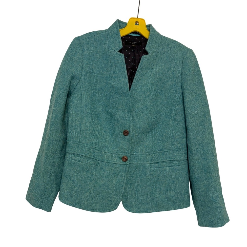 Talbots Womens Teal Blazer Wool Size 10 Petite Preppy Business Casual‎ Office